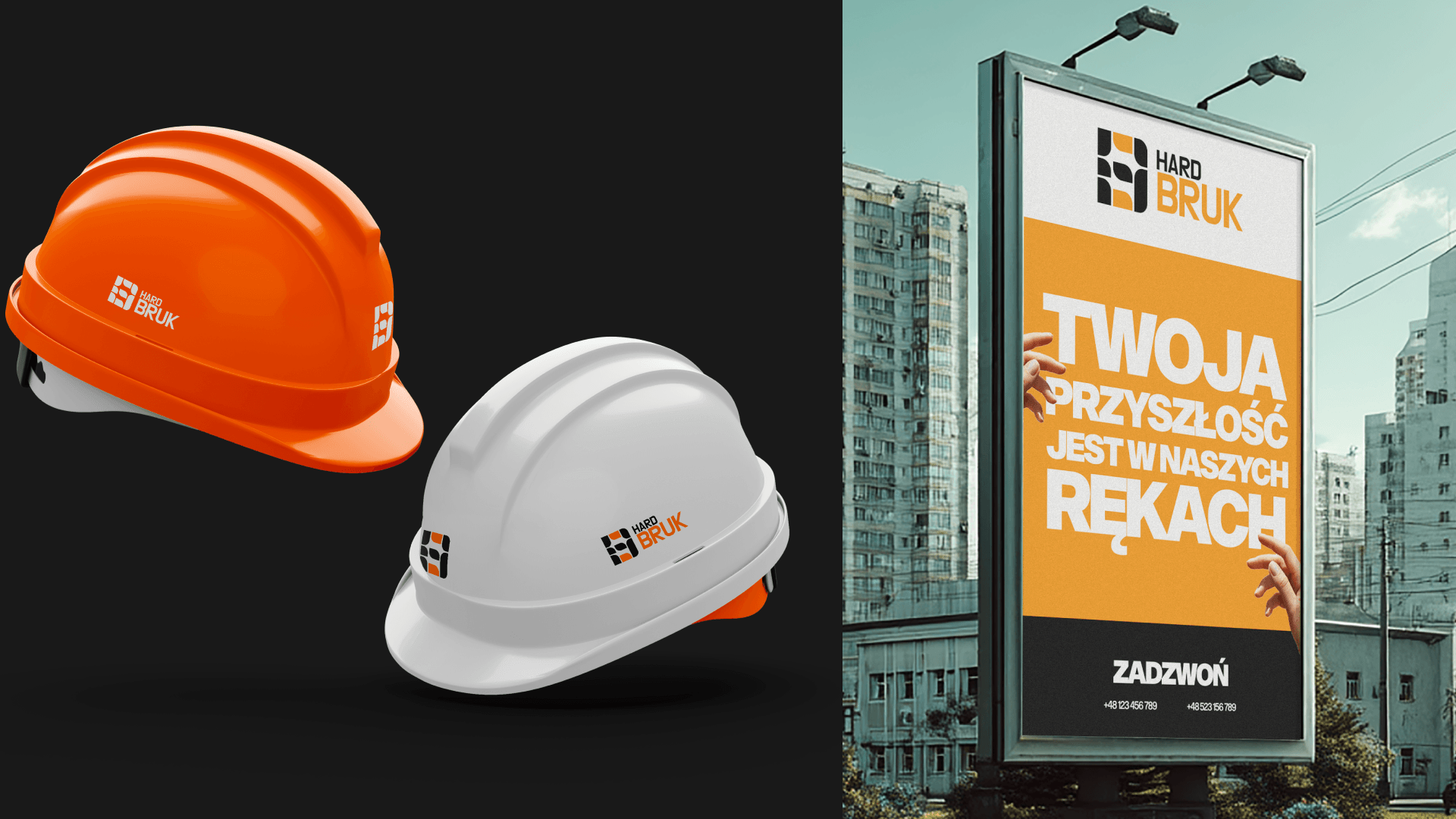 Kaski robocze i billboard reklamowy Hard Bruk